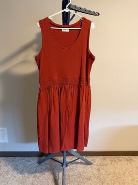 Sleeveless Rust Orange Smocked-Waist Mini Dress